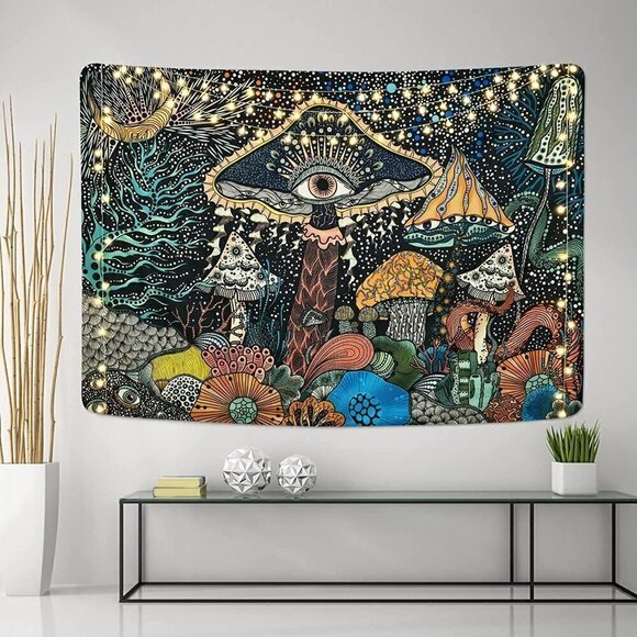 Psychedelic Forest Mushroom Tapestry Abstract Wall Living Room Bedroom Dorm NWT - Picture 3 of 8